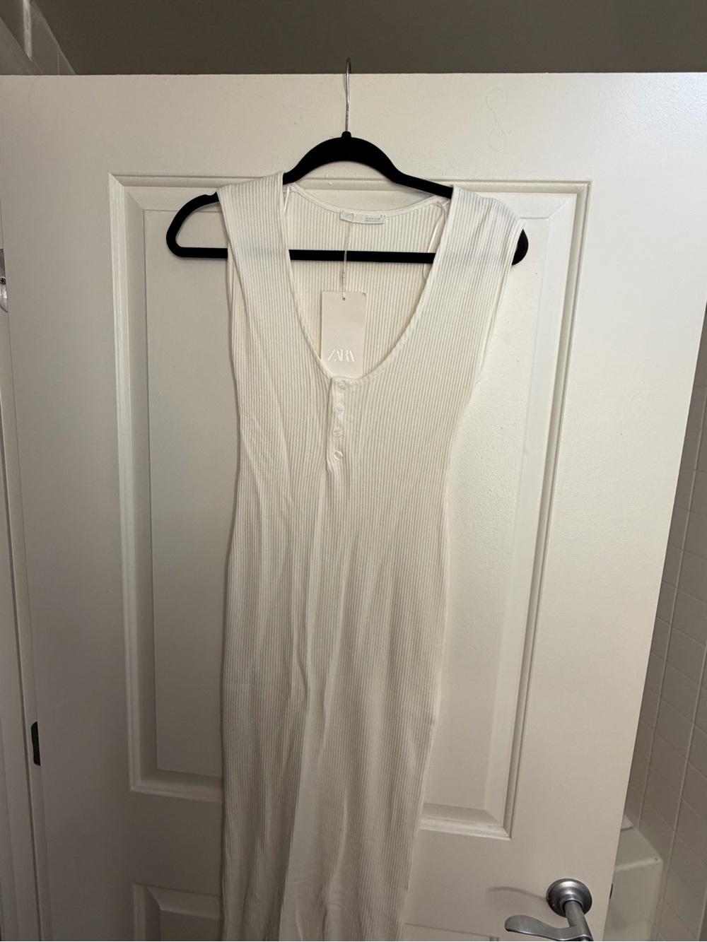 Zara Cream Ribbed Sleeveless Midi Dress